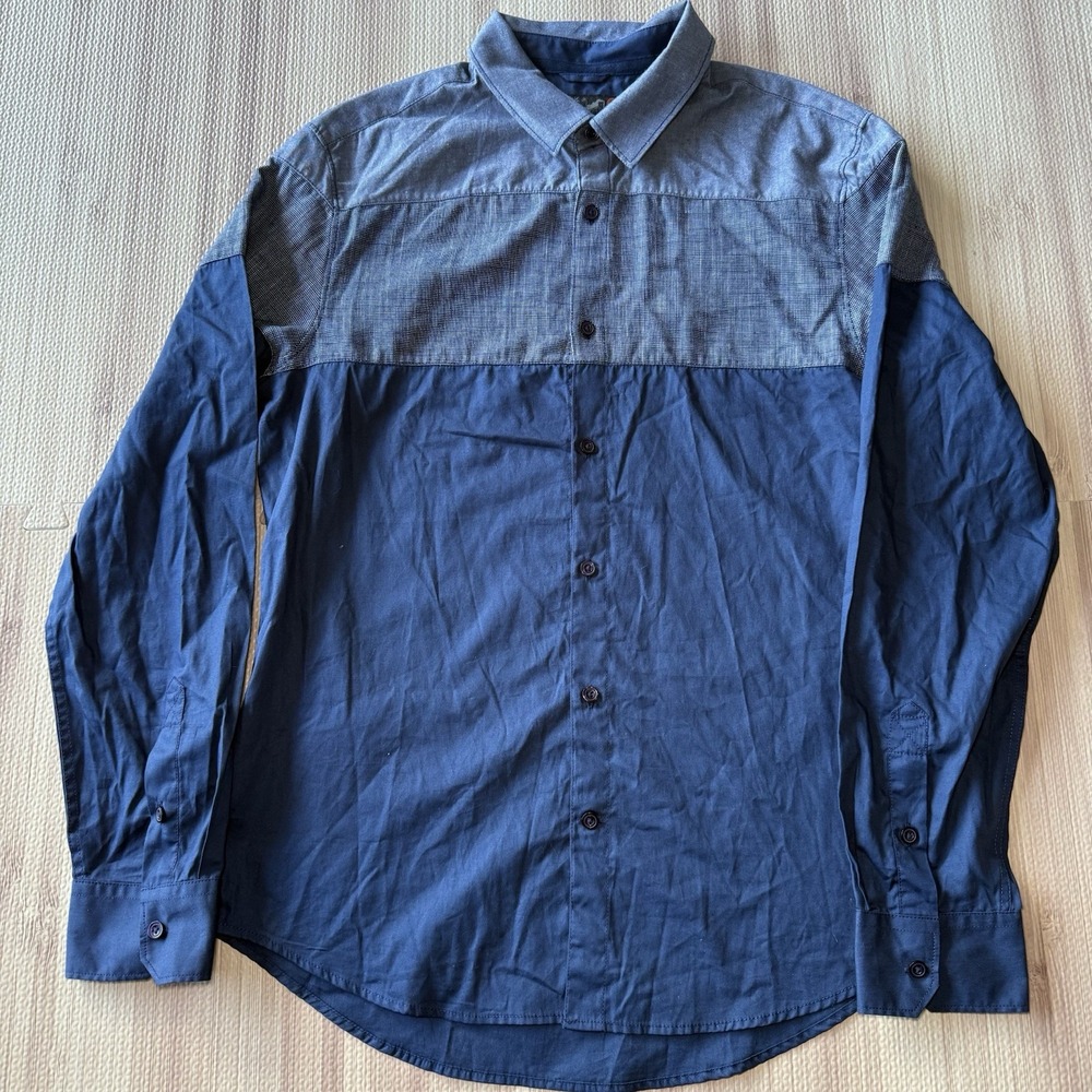 Men's Guess Two-Tone Blue Long Sleeve Button Up Shirt Casual Wear Size M - Picture 2 of 10